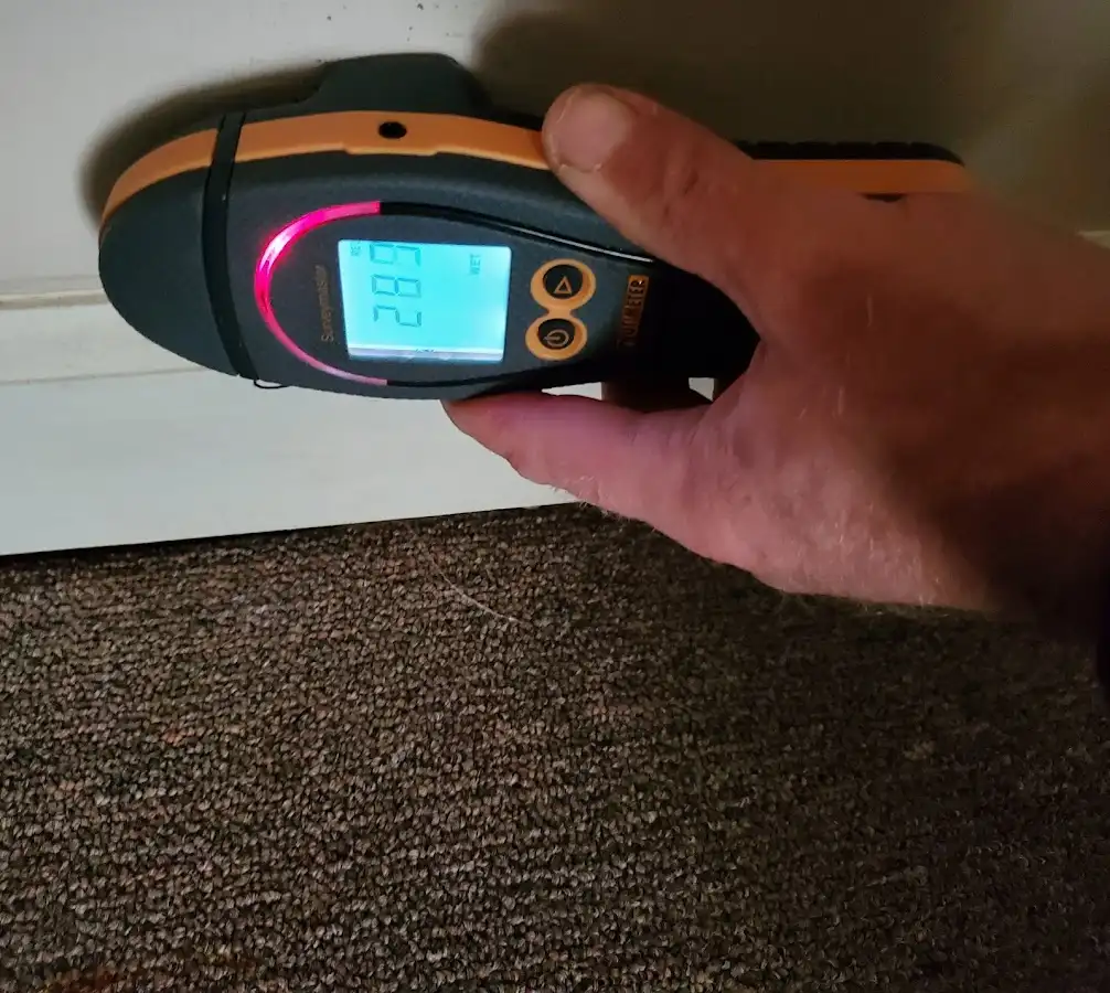 Moisture detection at baseboard during Burst Pipe Cleanup in East Haven