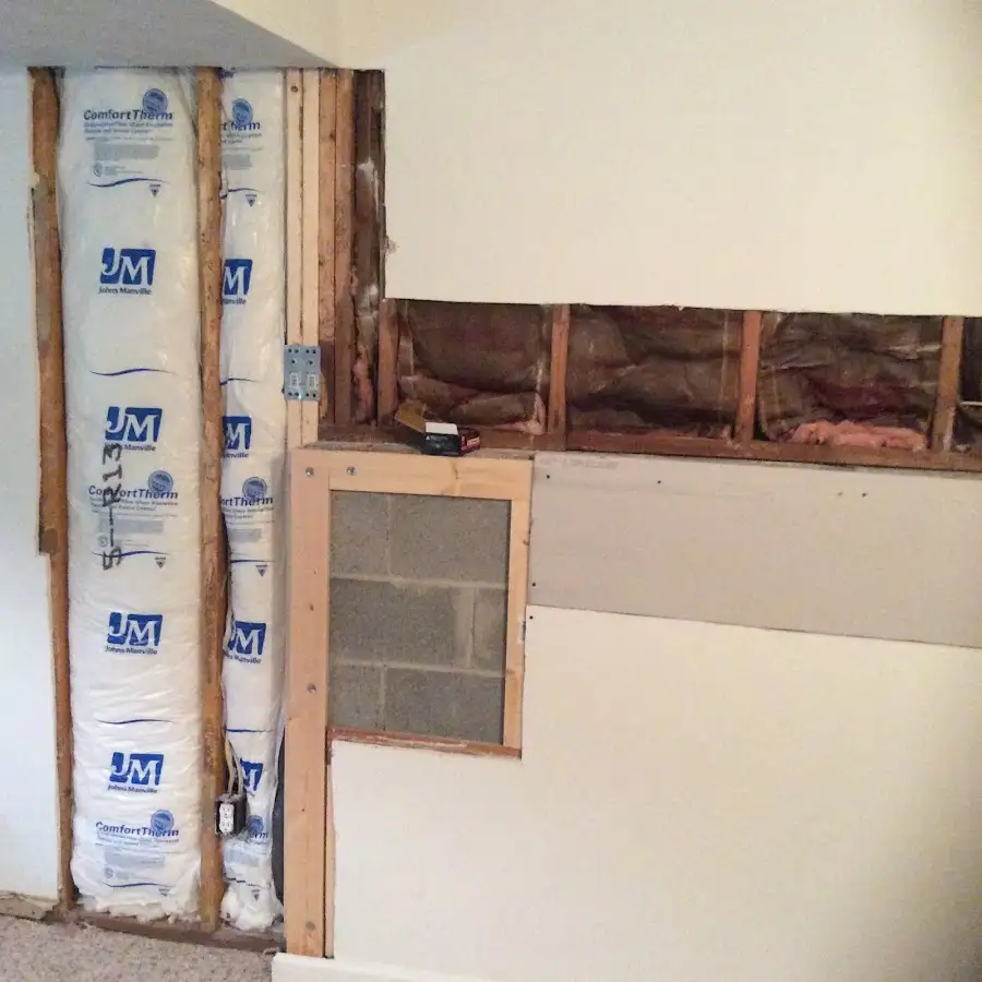 Wall insulation replacement during Basement Flood Cleanup in East Haven